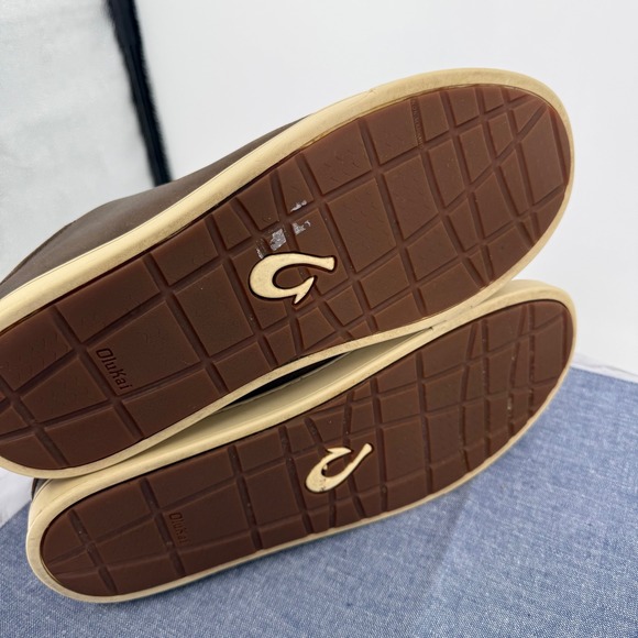 OluKai Kahu Pahaha Leather Brown Lace Up Casual‎ Sneakers Men US 11 Boat Shoes - Picture 4 of 7